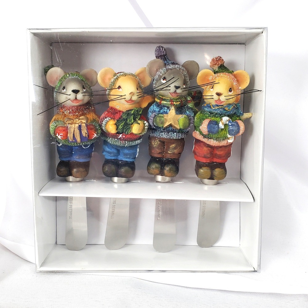 Don Mechanic Holiday Mouse Cheese Spreaders Set of 4 Christmas Winter